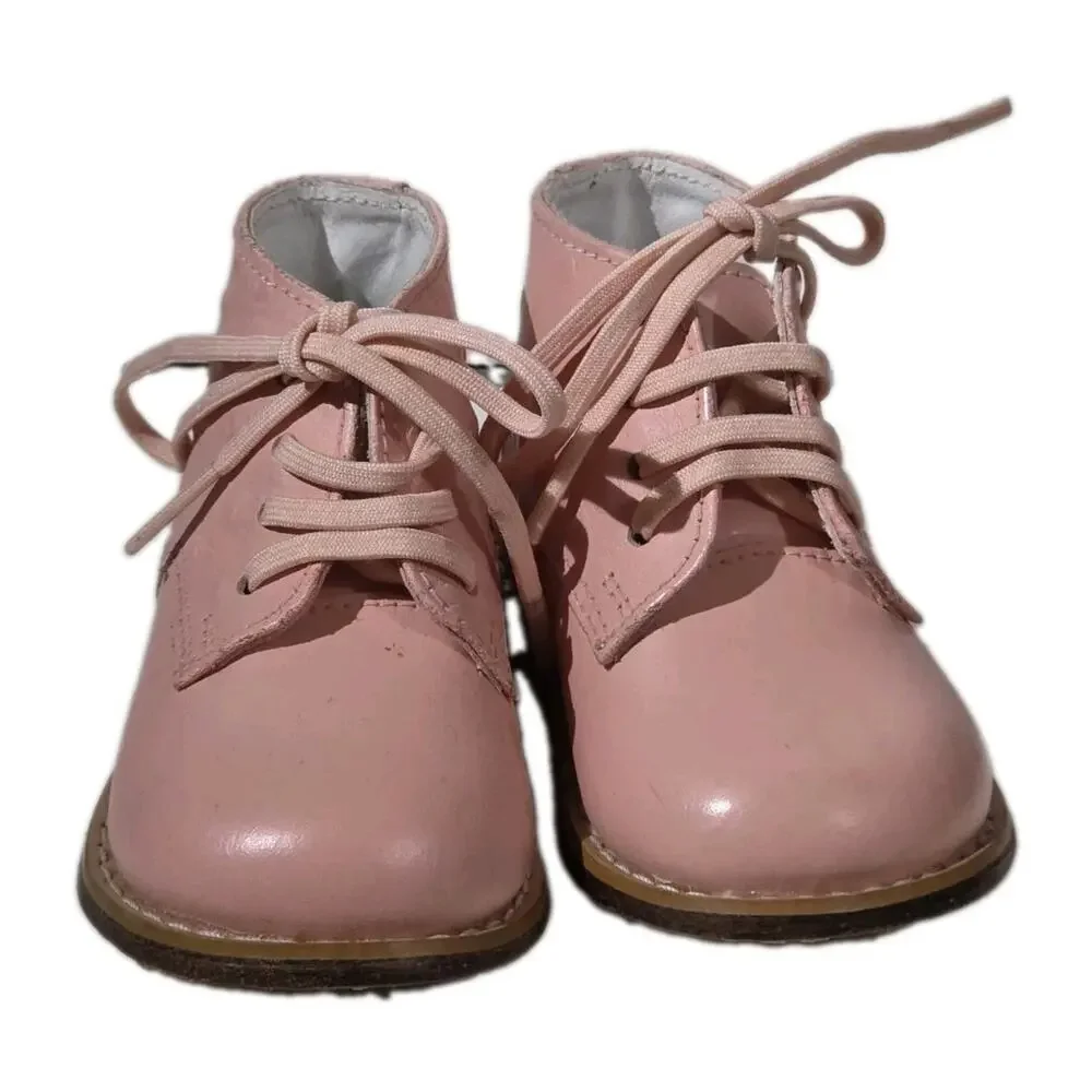 Josmo Logan Baby Girls First Walker Shoes Pink Leather Booties Size 3.5 M